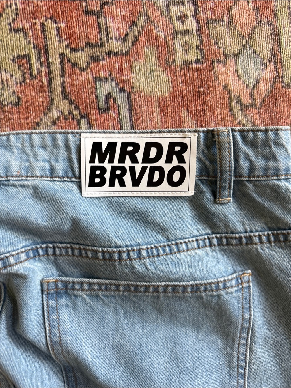 Who Decides War Light Blue Patchwork Distressed Men's Straight Jeans - Picture 8 of 9